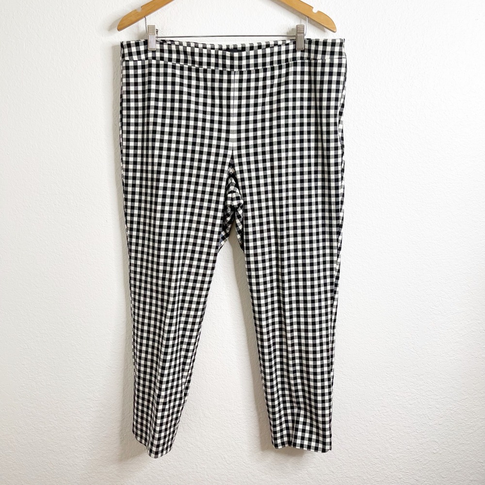 Talbots Chatham Ankle Pants Womens 16 Black White Gingham Check Side Zip